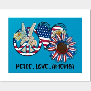 Peace, Love, America 4th of July Design Posters and Art